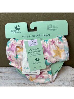 Green Sprouts Eco Pull up Swim Diaper Size 18 Mo UPF 50 Cream Starfish Absorbent